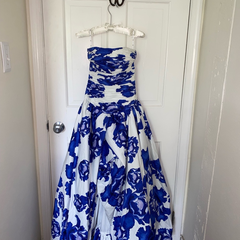 Aje Floral Blue and White Dress